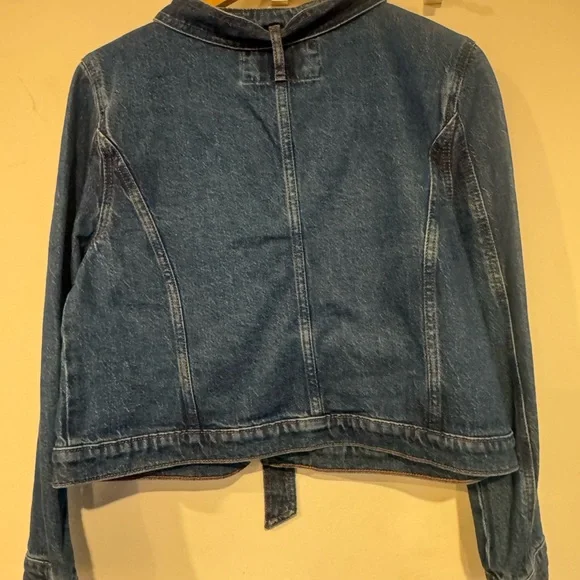 NWT LOFT Petite Large Denim Tie Neck Bow Jacket Gold Buttons Indigo Wash - Picture 6 of 6